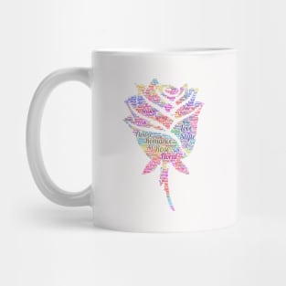 Rose Flower Silhouette Shape Text Word Cloud Mug